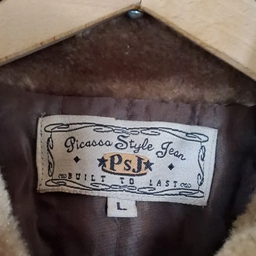 Picasso Style Jean Brown Teddy Jacket with Faux Fur Trim, Large Vintage
